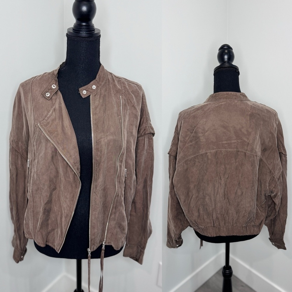 Brown Front Zip Crop Women’s Jacket